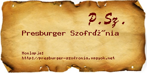 Presburger Szofrónia névjegykártya